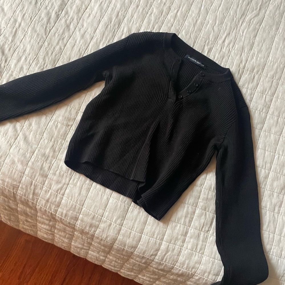 Brandy Melville Black Ribbed Button-Up Top